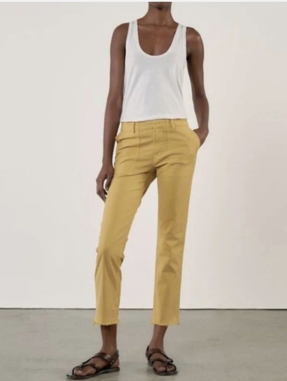 Nili Lotan Jenna Pants Butter Yellow Frayed Hem Size 4